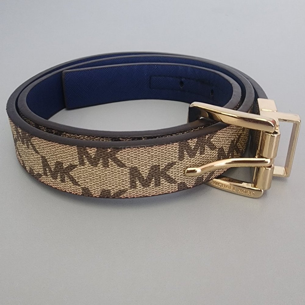 michael kors brown mk & blue twist reversible leather belt Beautiful condition
